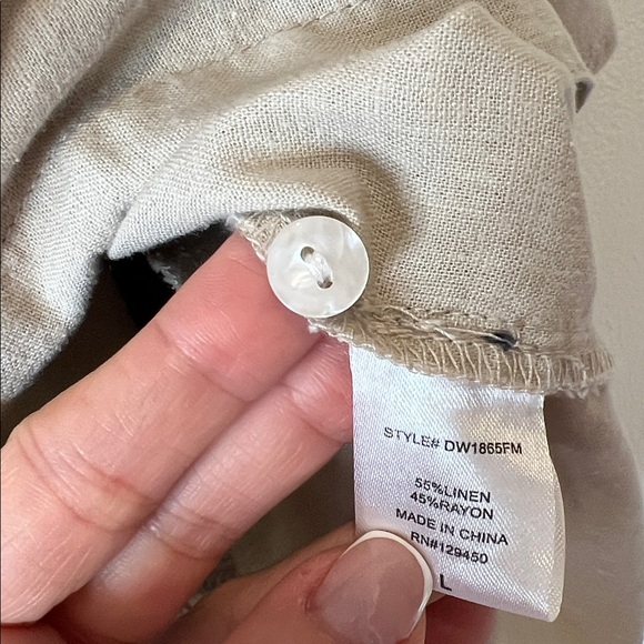 Ecothreads Linen Blend Boho Button-Up Shirt Dress in Taupe Size L - Picture 5 of 6